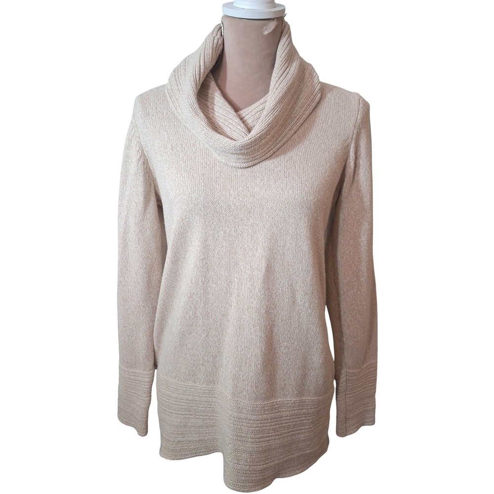 Calvin Klein Womens Cowl Neck Sweater Beige Marl Cotton Blend Size Medium